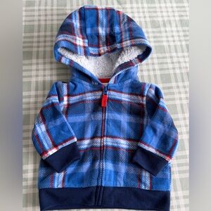Carter's Cozy Blue Checkered fleece Hoodie size 3 months